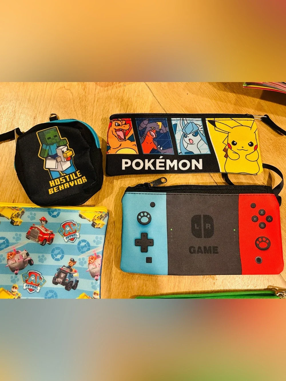 Assorted Kids Gaming & Character Zip Pouches (Minecraft, Pokemon, Paw Patrol+)